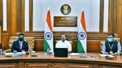 SINGAPORE CITY: Virtual interaction between Minister of State for External Affairs and Senior Minister of State for Foreign Affairs of Singapore