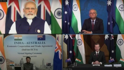 CANBERRA: Prime Minister witnesses signing of the India-Australia Economic Cooperation and Trade Agreement-“IndAus ECTA”