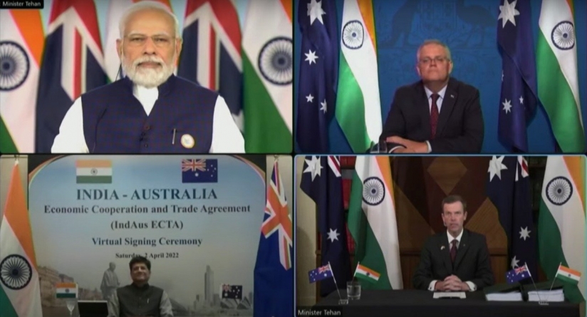 CANBERRA: Prime Minister witnesses signing of the India-Australia Economic Cooperation and Trade Agreement-“IndAus ECTA”