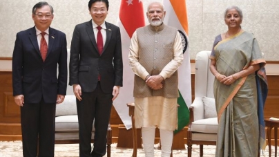 SINGAPORE CITY : Call on the Prime Minister by the Joint India-Singapore Ministerial Delegation
