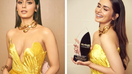 ABU DHABI : Manushi Chhillar wins an award at the ‘Filmfare Middle East Achievers Night 2022’