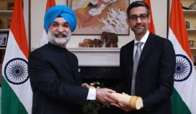 WASHINGTON : India’s envoy to US hands over Padma Bhushan to Sundar Pichai