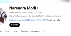 NEW DELHI: Prime Minister Narendra Modi becomes first world leader to reach 2 crore subscribers on YouTube channel